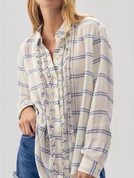 Pilcro Tops - Anthropologie Pilcro Lightweight Ruffle-Trim Button Down Shirt - Size M